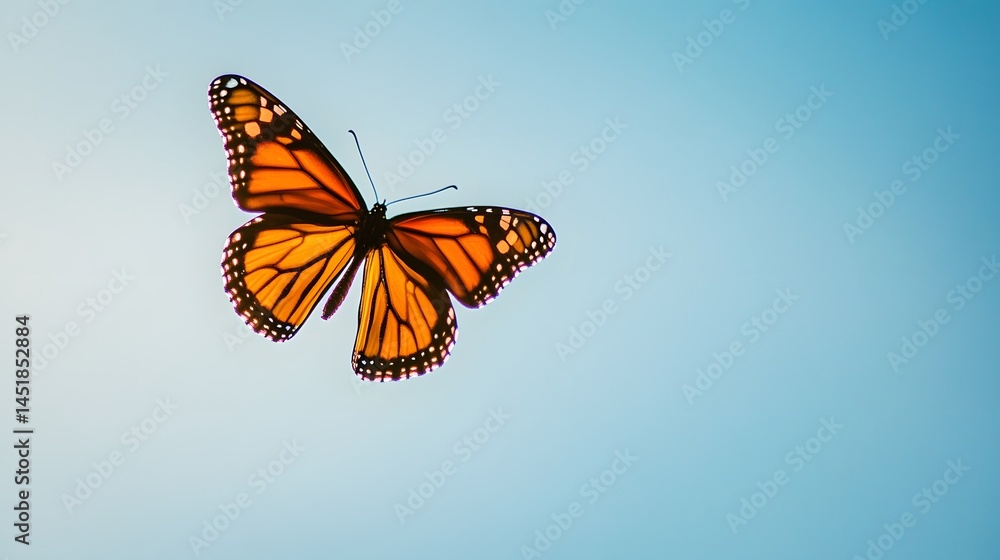 Fototapeta premium Monarch Butterfly Soaring in Blue Sky Nature Photography