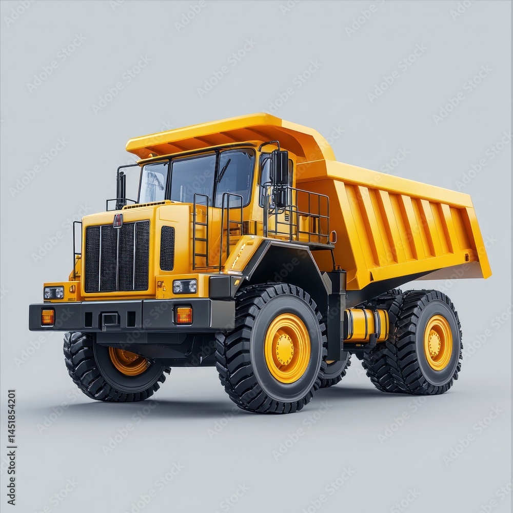 Heavy-duty dump truck, bright yellow, robust design Heavy-duty dump truck, bright yellow, robust design
