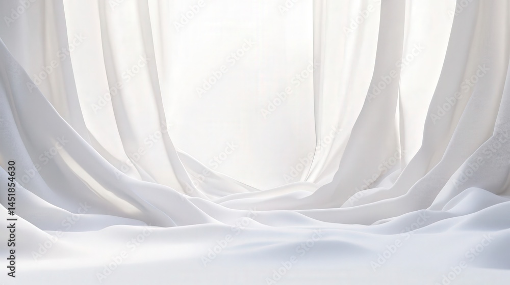 Snow-kissed curtains hang delicately, blending seamlessly with the white background to create a minimalist and wintry aesthetic. Snow-kissed curtains hang delicately, blending seamlessly with the white background to create a minimalist and wintry aesthetic.