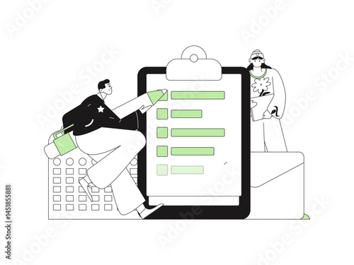Invite friends to conduct questionnaire flat vector concept operation hand drawn illustration
