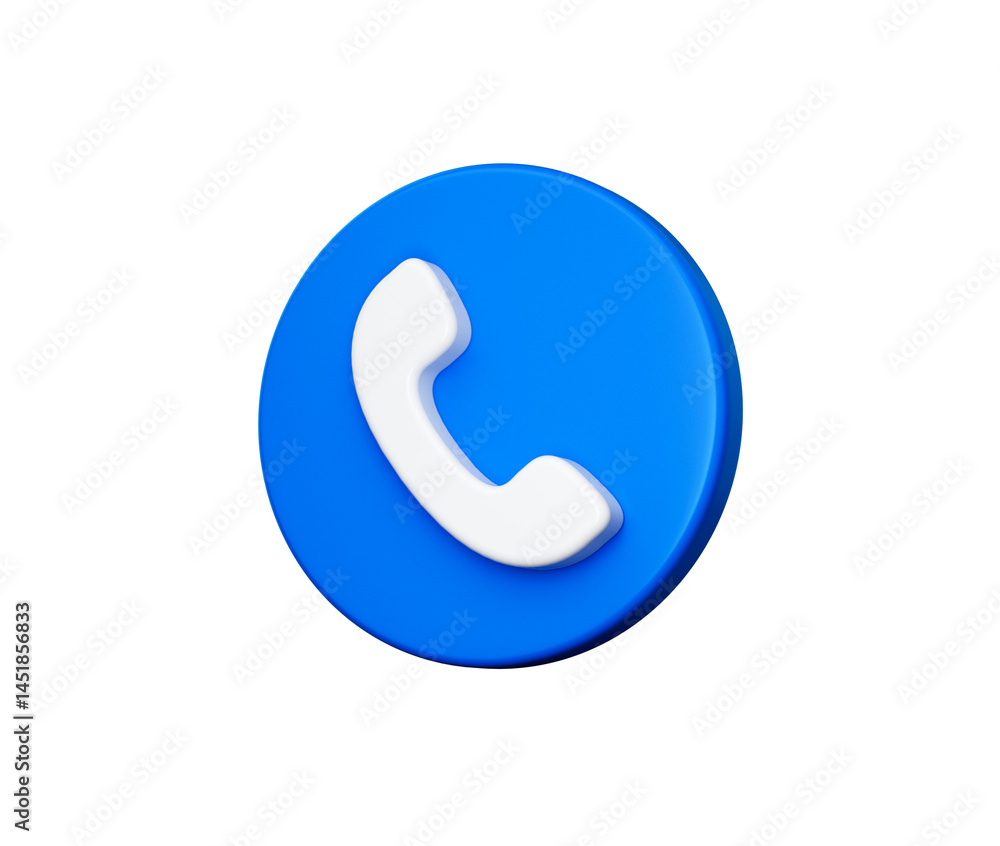 3D Blue button with a white phone icon, symbolizing calls and customer service, 3d illustration 3D Blue button with a white phone icon, symbolizing calls and customer service, 3d illustration