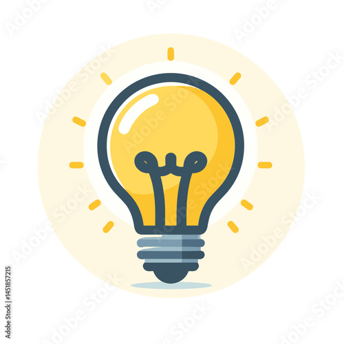 Vector illustration of a light bulb with bright rays in a cheerful and modern style