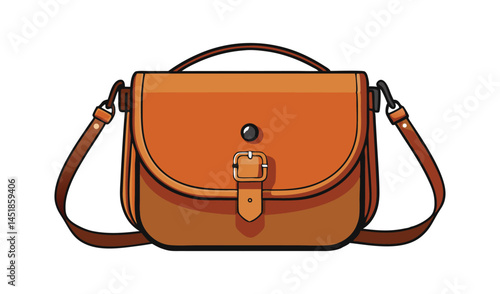 A single red leather handbag, an elegant fashion accessory with a handle and zipper, is isolated against a white background in this vector illustration