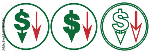 cost reduction icon vector. dollar decrease sign. profit decrease symbol. cost saving sign. vector illustration
