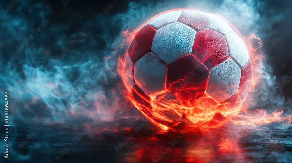 Naklejka premium Fiery soccer ball in smoke