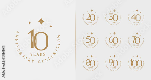 Set of premium anniversary logo. Birthday symbol with sparkle and emblem concept for elegant celebration