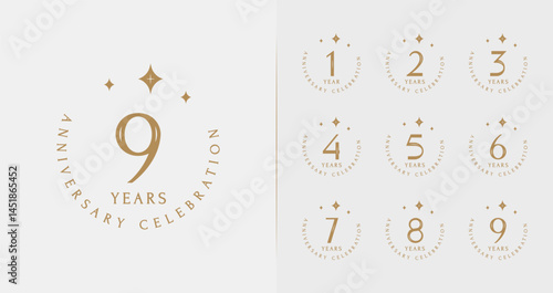 Set of premium anniversary logo. Birthday symbol with sparkle and emblem concept for elegant celebration