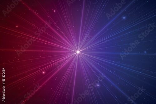 Radiant burst background with blue and red glowing star rays