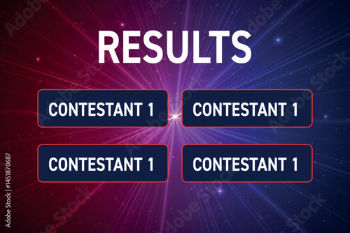 Game show results screen with contestant names and burst background