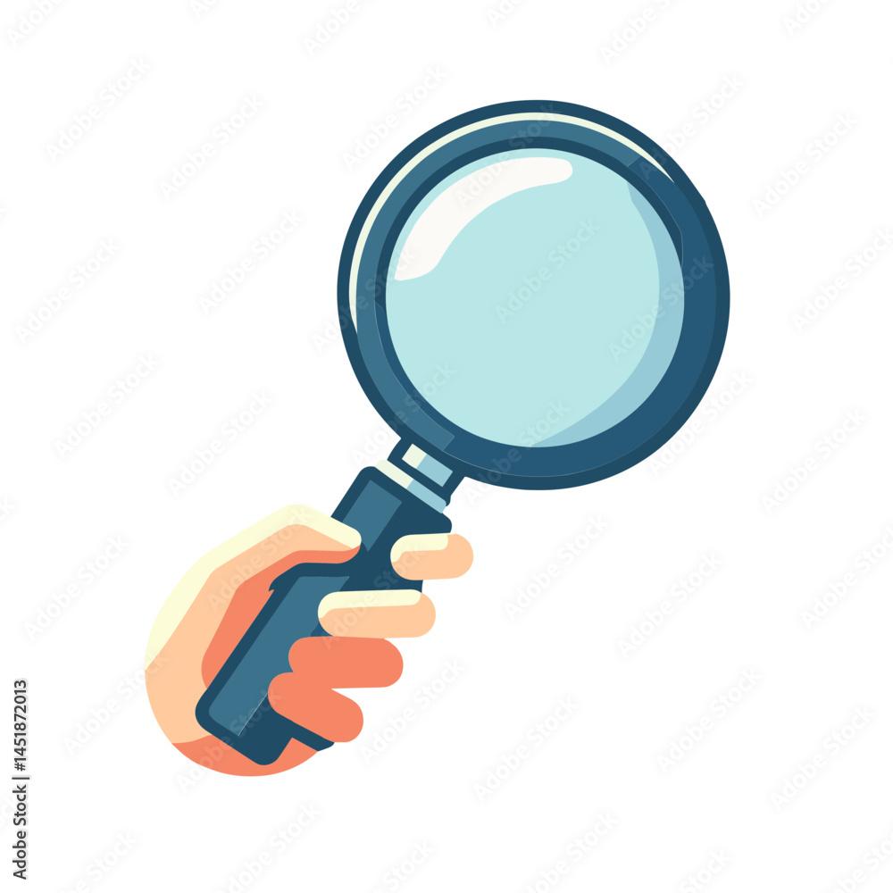Vector illustration of a hand holding a magnifying glass for searching and exploring Vector illustration of a hand holding a magnifying glass for searching and exploring