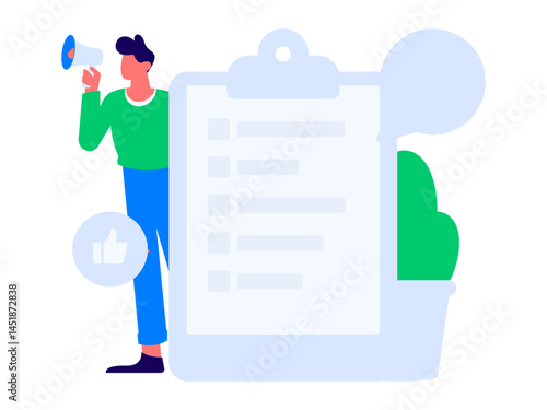 Invite friends to conduct questionnaire flat vector concept operation hand drawn illustration
