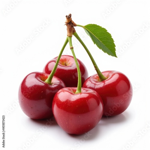 Fresh Cherries on White Background