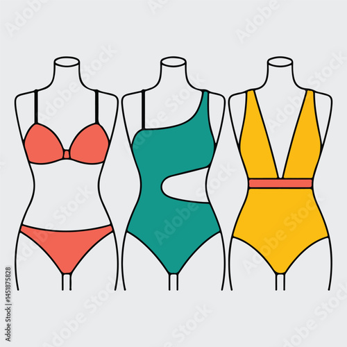 Swimsuit Silhouette Collection with Bikinis and One Piece Styles
