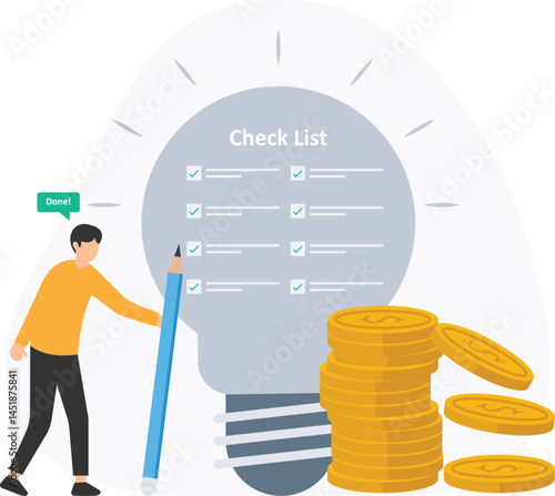 Ideal checklist or to-do list, outlining essential tasks or steps for completing a project or achieving a goal, organizing priorities or deadlines, ensuring all necessary actions are accounted for or 