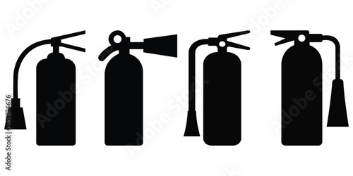 Fire Extinguisher Icon Set – Flat and Outline Safety Equipment Vector for Emergency and Fire Protection