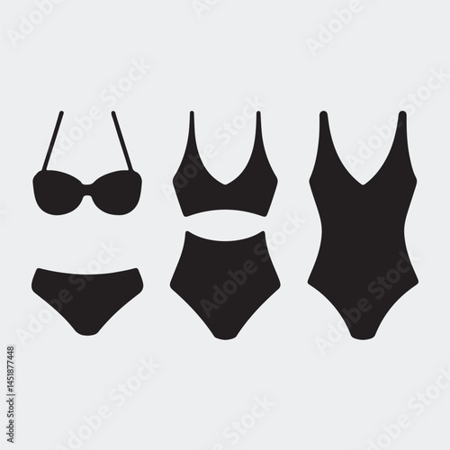 Swimsuit Silhouettes Hanging on Hangers Vector Illustration