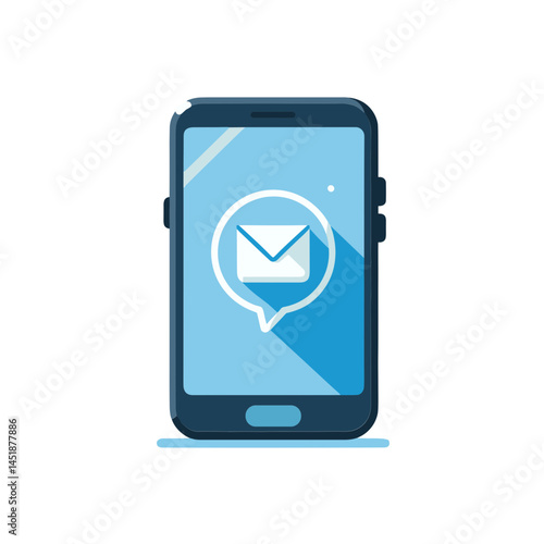 vector smartphone with message bubble icon and envelope symbol in blue colors, copy space