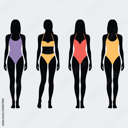 Female Swimsuit Silhouettes Front and Side Views
