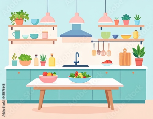 Wallpaper Mural Pastel Kitchen Interior Illustration Torontodigital.ca