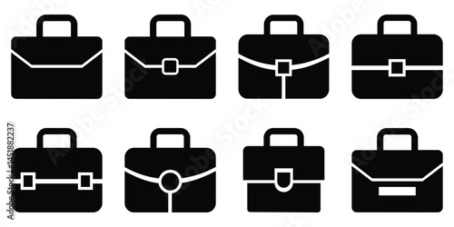 Briefcase and Suitcase Icon Collection – Minimal Vector Set of Job Bags, Office Luggage, and Travel Symbols