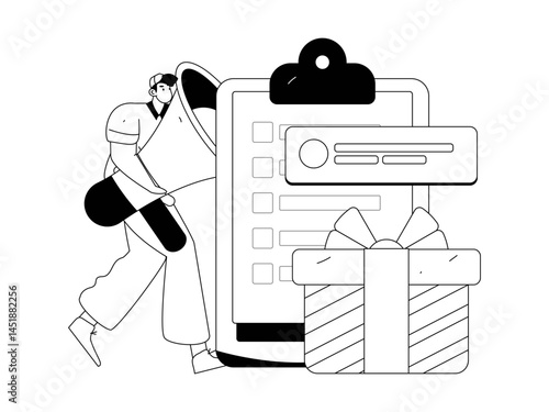 Invite friends to conduct questionnaire flat vector concept operation hand drawn illustration
