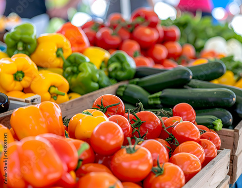 Colorful Display Of Fresh Vegetables At Farmers Market