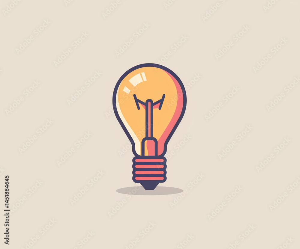 Minimalist flat vector illustration of a glowing light bulb on neutral background. Clean and modern style, ideal for UI/UX, infographics, and presentations Minimalist flat vector illustration of a glowing light bulb on neutral background. Clean and modern style, ideal for UI/UX, infographics, and presentations
