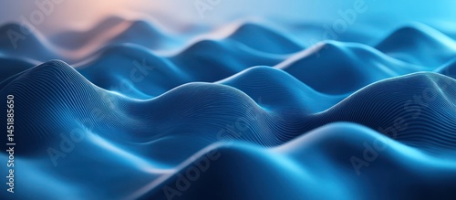 Blue digital waves, abstract background, data visualization