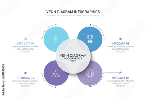Venn diagram infographic chart template for business 3 parts, options, presentation with venn diagram elements vector illustration.