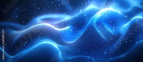 Blue energy waves, dark space, glowing particles, digital art, background