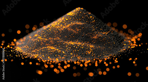 Black Sand Mountain with Bright Orange Sparks and Glow on Dark Background