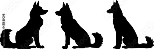 Dog silhouettes vector set: sitting poses, canine illustrations