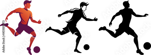 Soccer player kicking ball vector silhouette illustration