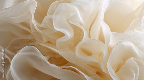 Obraz na płótnie Delicate Ivory Bridal Fabric with Waves of Ruffles and Soft Texture w salonie