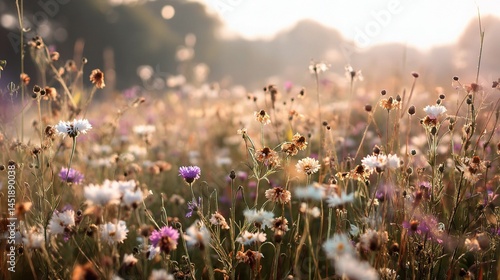 Soft Wildflower Field Glowing in Summer Sunlight