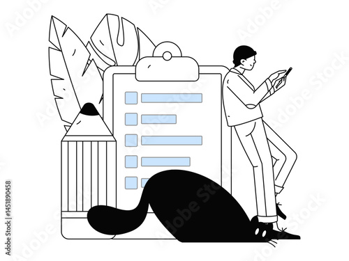 Invite friends to conduct questionnaire flat vector concept operation hand drawn illustration
