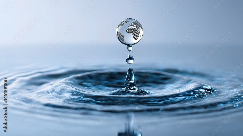 Water Drop Globe Ripple Effect in Clean and Serene Environment