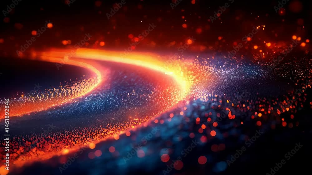 Vibrant neon abstract trail with dynamic light particles in motion Vibrant neon abstract trail with dynamic light particles in motion