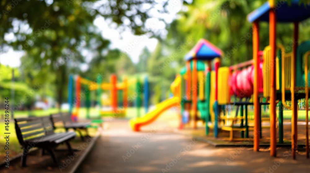 Colorful Playground Scene in a Blurred Summer Park Background