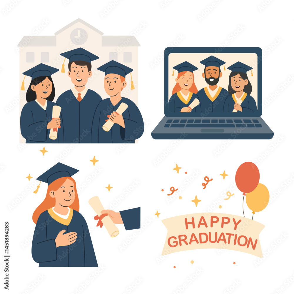 Obraz premium Happy graduation inscription on scroll.