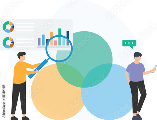 A group of businessmen analyzing graphs and charts using a magnifying glass and mobile phone demonstrates the increasing reliance on mobile tools and detailed data analysis in today's fast-paced busin