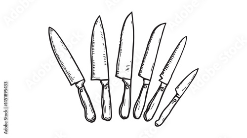 Stainless Steel Knife Line Art Sketch Modern Kitchen Tool