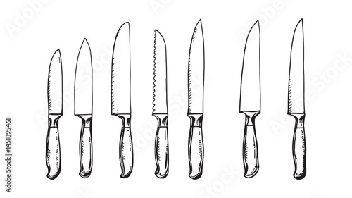 Stainless Steel Knife Line Art Sketch Modern Kitchen Tool