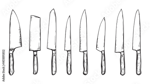 Stainless Steel Knife Line Art Sketch Modern Kitchen Tool