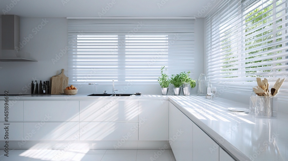 Bright Minimalist Modern Kitchen Interior with Clean Lines and Light