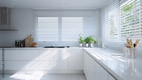 Bright Minimalist Modern Kitchen Interior with Clean Lines and Light