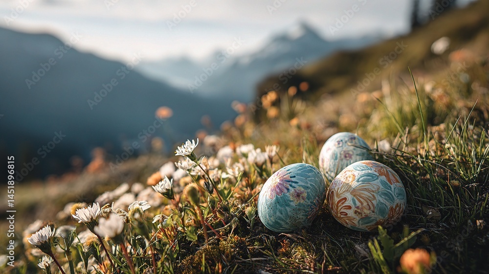 Beautiful Painted Easter Eggs Nestled Among Vibrant Wildflowers