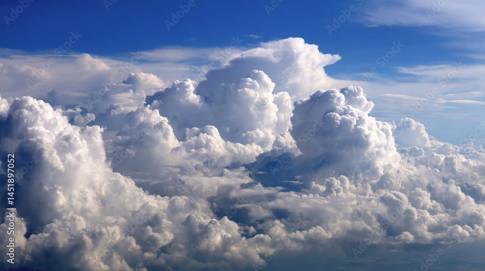 Bright Cumulus Clouds Stretching Across Endless Blue Sky