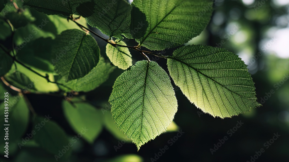 Natural Summer Leaves Illuminated from Behind with Soft Texture