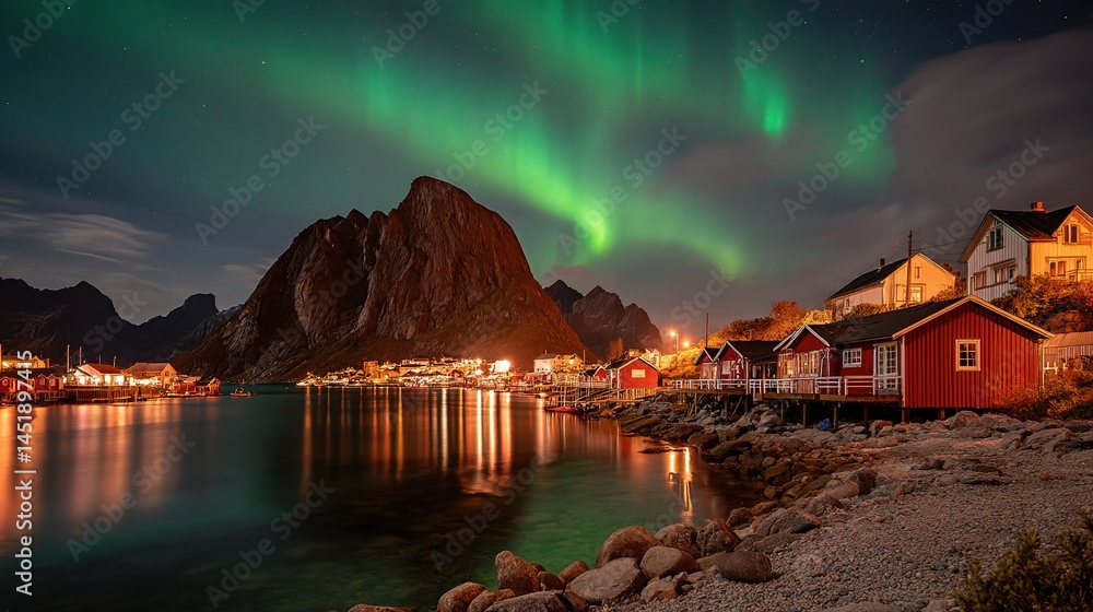 Peaceful Fisherman’s Village Under Northern Lights in Norway